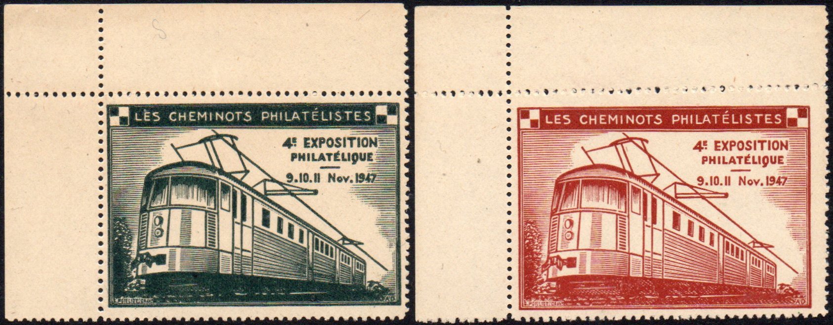 Philatelie France : Les Cheminots Philatélistes : Timbres / Vignettes de 1947 Diesel Train